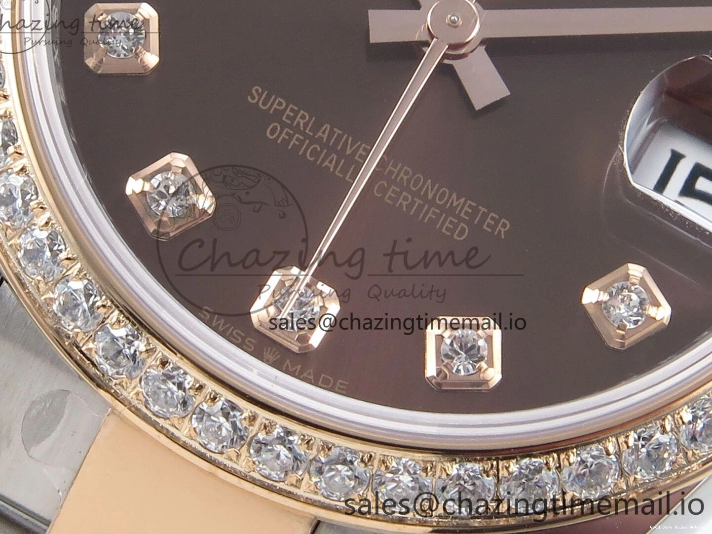 AAA Replica Watches 31 Oyster Dial 904L ETA Diamonds Bezel on RG WrinkleFree Best Diamonds Bracelet DateJust 278381RBR 373 Brown Steel ARF 1:1 SS Edition 1225